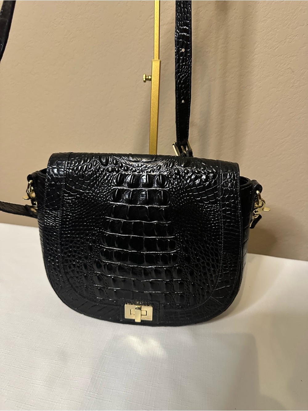 Brahmin Classic Black Croc-Embossed Crossbody Bag